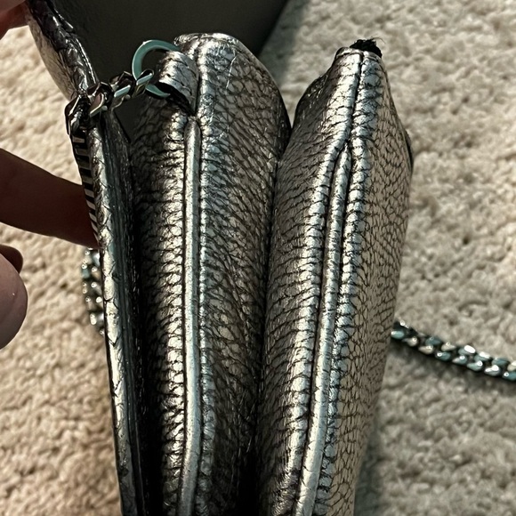 Jimmy Choo Metallic Elaphe Zadie Crossbody Purse Pebbled Leather Chain Strap - Picture 10 of 12